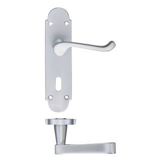 Project lever Lock Handles on Shaped backplate Satin Chrome