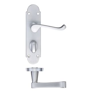 Project Bathroom Handles on Shaped backplate Satin Chrome